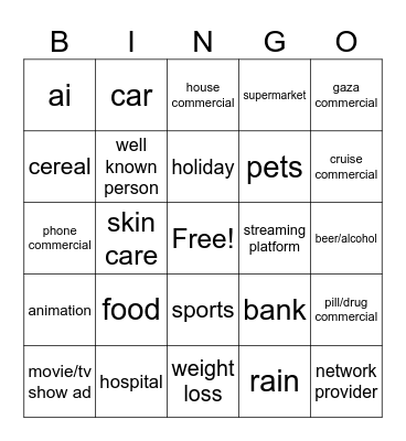 Random Commercial Bingo Card
