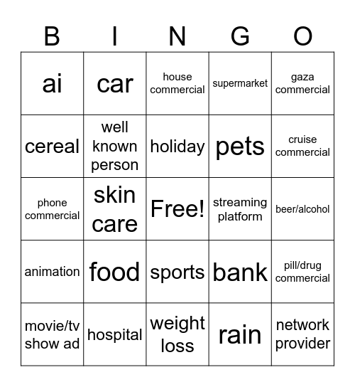 Random Commercial Bingo Card