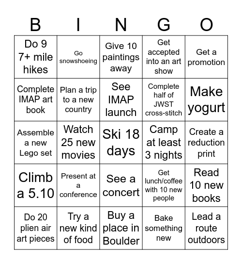 2025 Resolutions Bingo Card