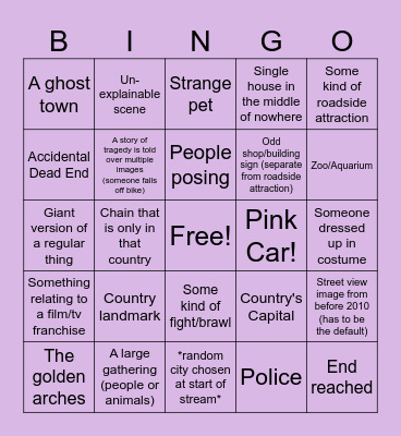 Street View Bingo Card