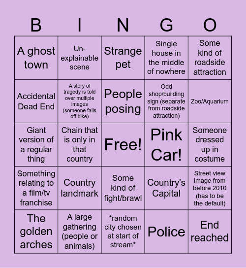 Street View Bingo Card
