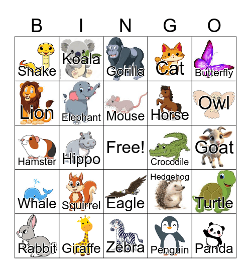 Animal Bingo Card