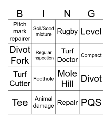 Sports Turf Surface Repair Techniques Bingo Card