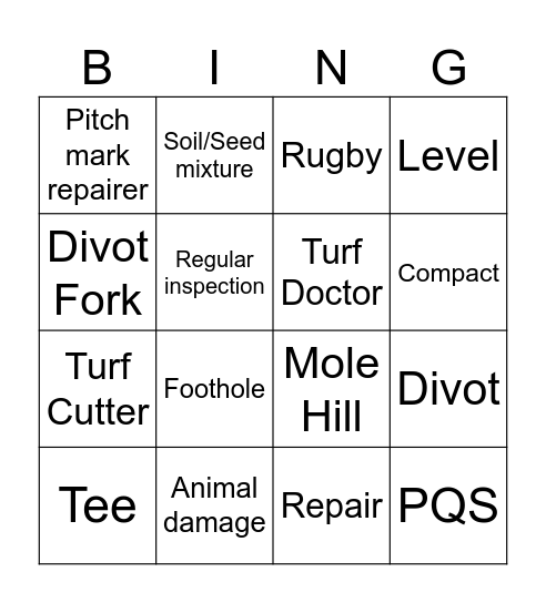 Sports Turf Surface Repair Techniques Bingo Card