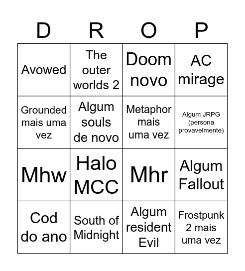 Drops do pingas Bingo Card