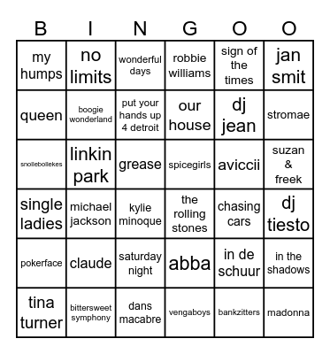 Muziekbingo Card