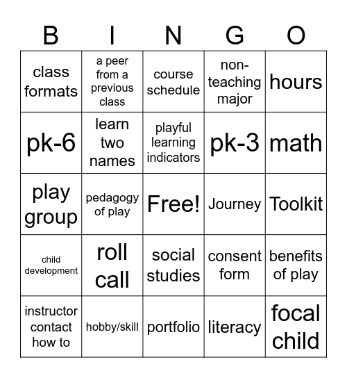 HDF 360 Course Intro Bingo Card