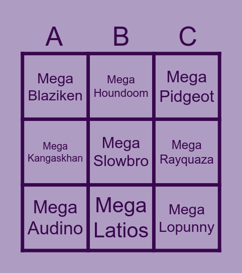 Mega Evo Bingo Card