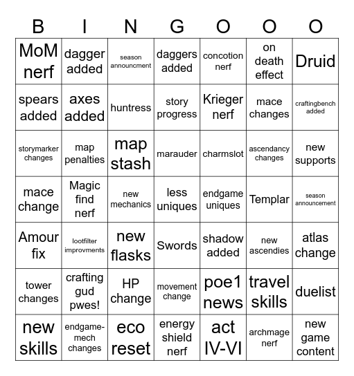 POE Bingo Card