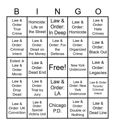 Law & Order Bingo Card