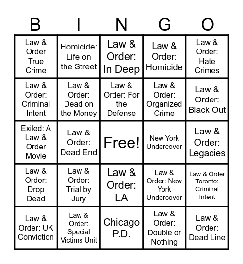 Law & Order Bingo Card