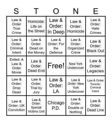 Law & Order Bingo Card