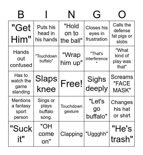 Billie's Buffalo Bingo Card
