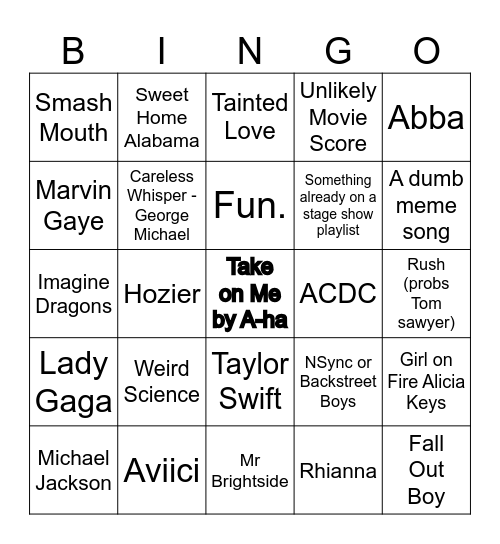 Work Music Bingo Card