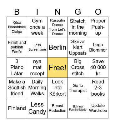 New Years Bingo Card