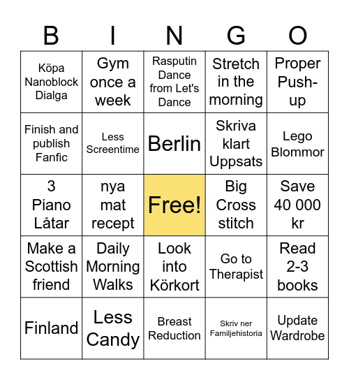 New Years Bingo Card
