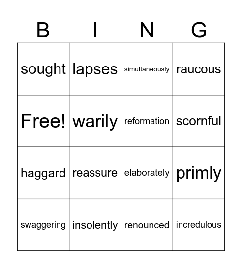 Charles Vocabulary Bingo Card