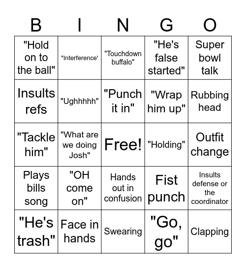 Billie's Buffalo Bingo Card