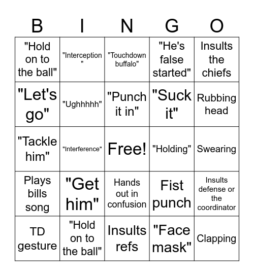 Billie's Buffalo Bingo Card