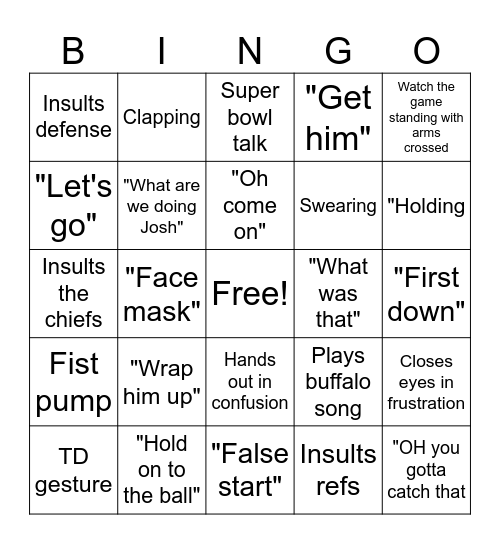 Billie's Buffalo Bingo Card