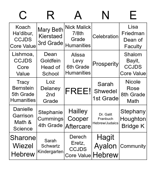 Night of 1001 Cranes Bingo Card