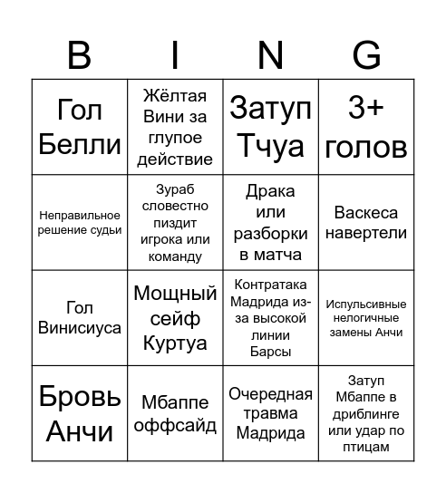 Madrid VS Barca Bingo Card