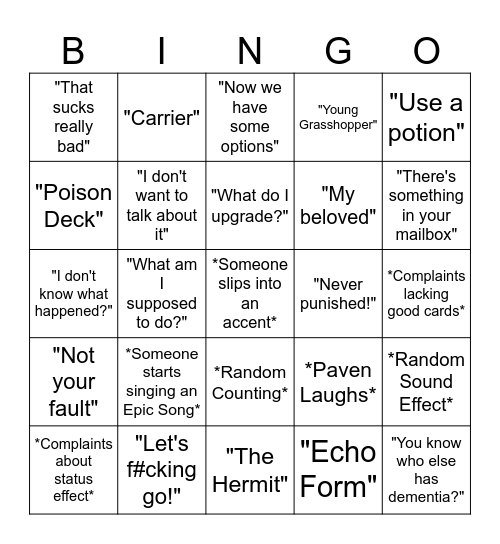 Slay The Spire Bingo Card