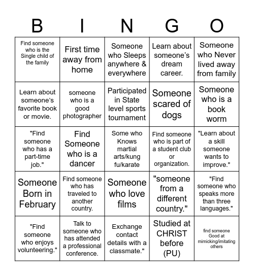 Networking Bingo Card