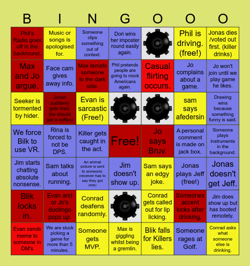 Bingo for game night Bingo Card