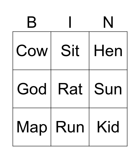 Vowel Bingo Card