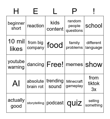 shorts Bingo Card