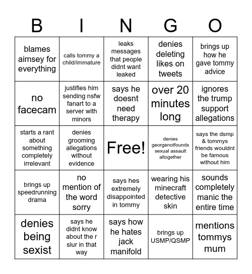 dream response video Bingo Card