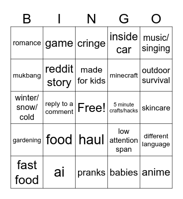 Untitled Bingo Card