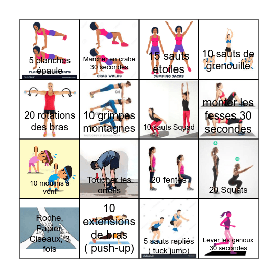 Bingo des Maths en Éducation Physique Bingo Card