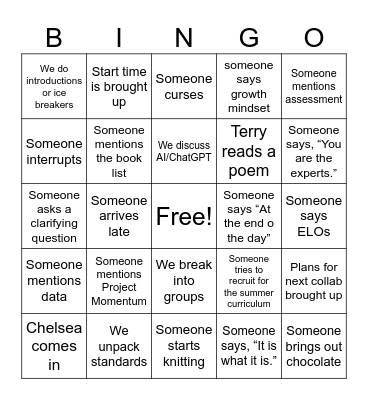 Flag/Coco English Collaboration Bingo Card