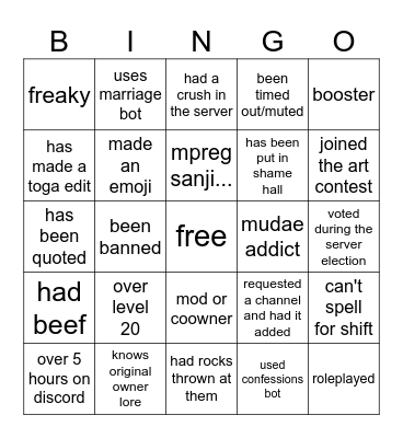 2020 server bingo Card