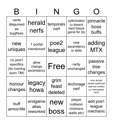 poe 0.1.1 bingo Card