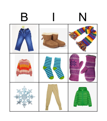 clothes Bingo Card