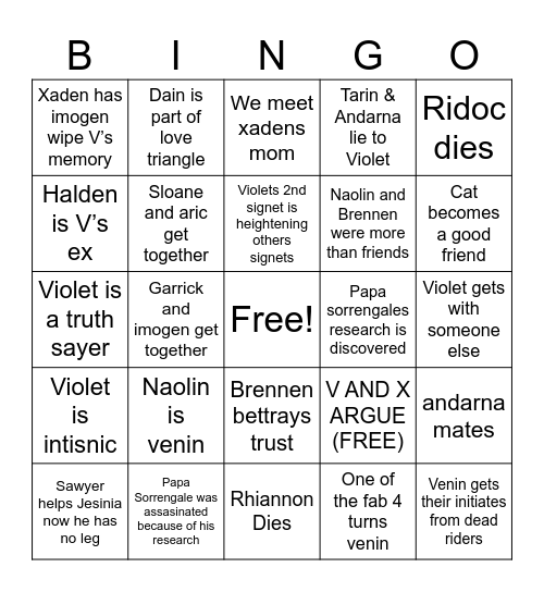 Onyx Storm Bingo Card