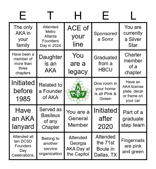 Alpha Kappa Alpha Founders Day Bingo Card