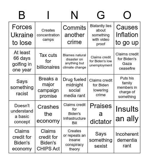 Trump Part 2 Bingo Card