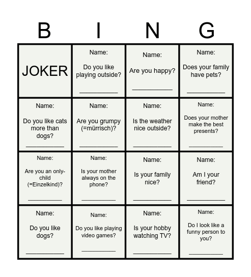 Question-Bingo Card
