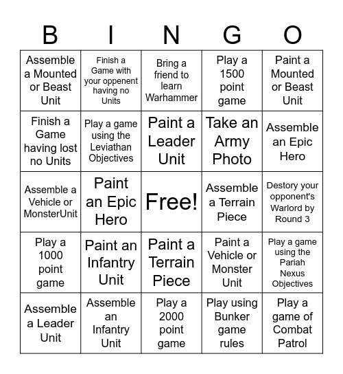 Warhammer 40k Escalation Bingo Card