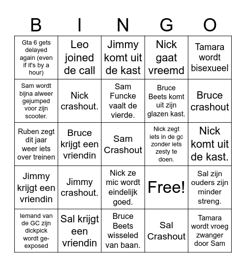 2025 Bingo list Bingo Card