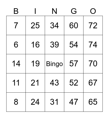 Bingo Familiar 1 Bingo Card