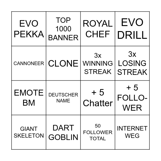 Clash Royale Bingo Card