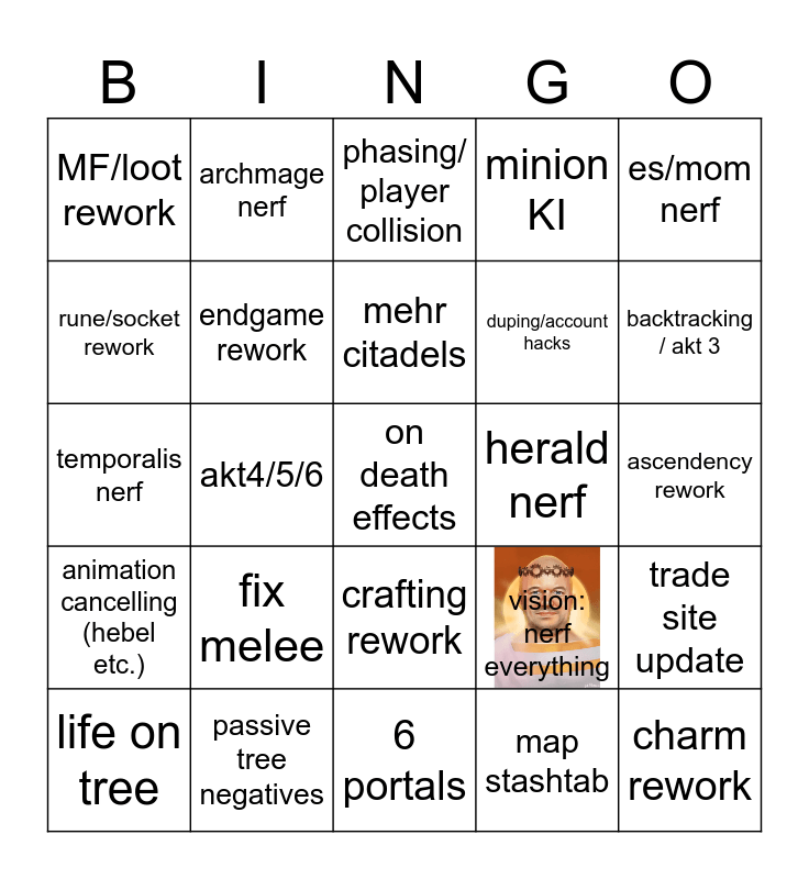 PoE2 Patch Bingo Card