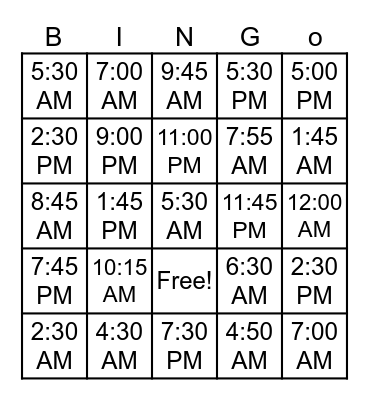 TIME TIME Bingo Card