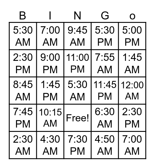 TIME TIME Bingo Card