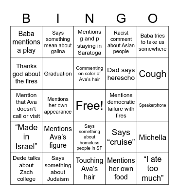 Baba Bingo Card